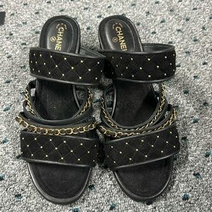 Chanel Black and Gold Sandal